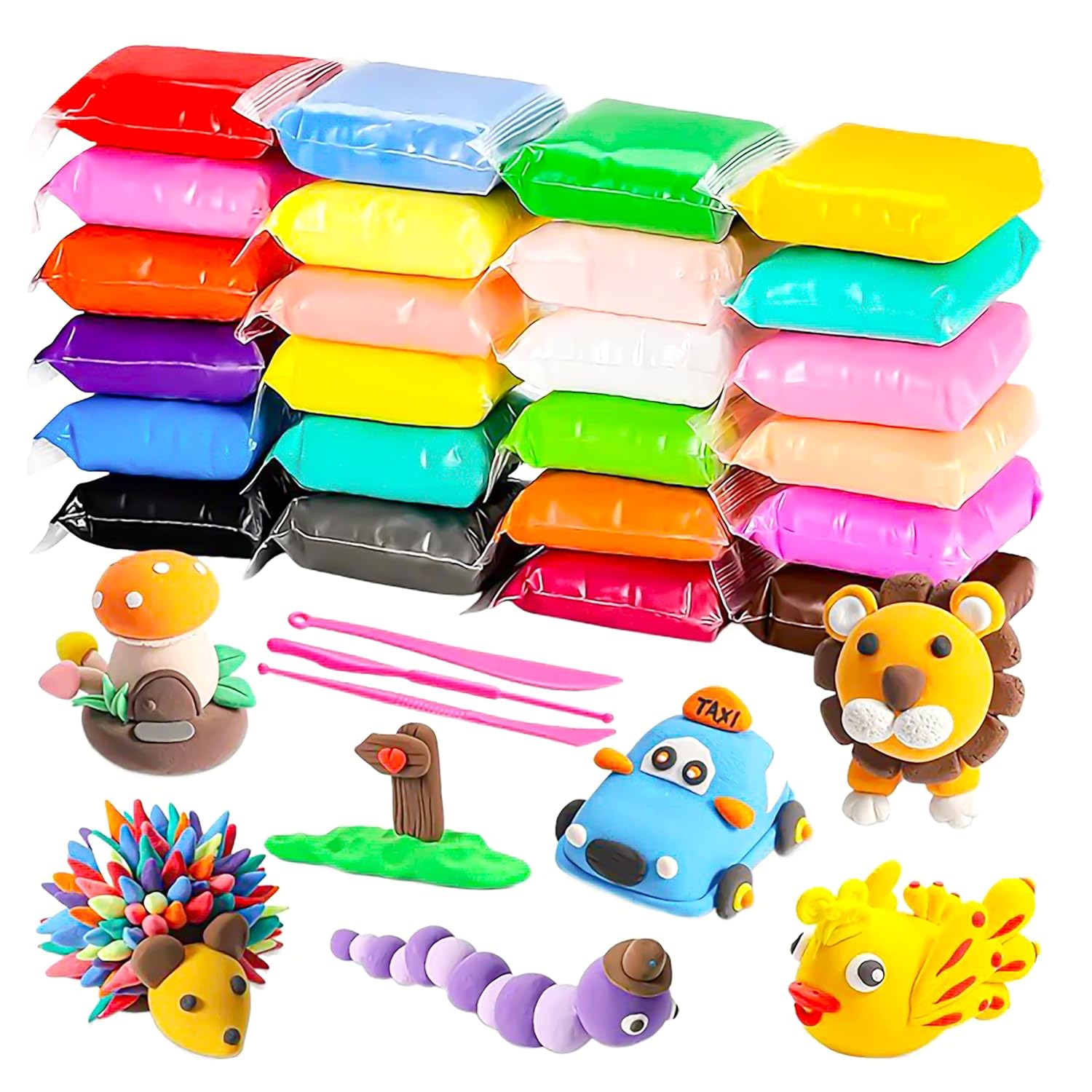 Home 24 pcs air dry clay for kids with 6 sculpting tools
